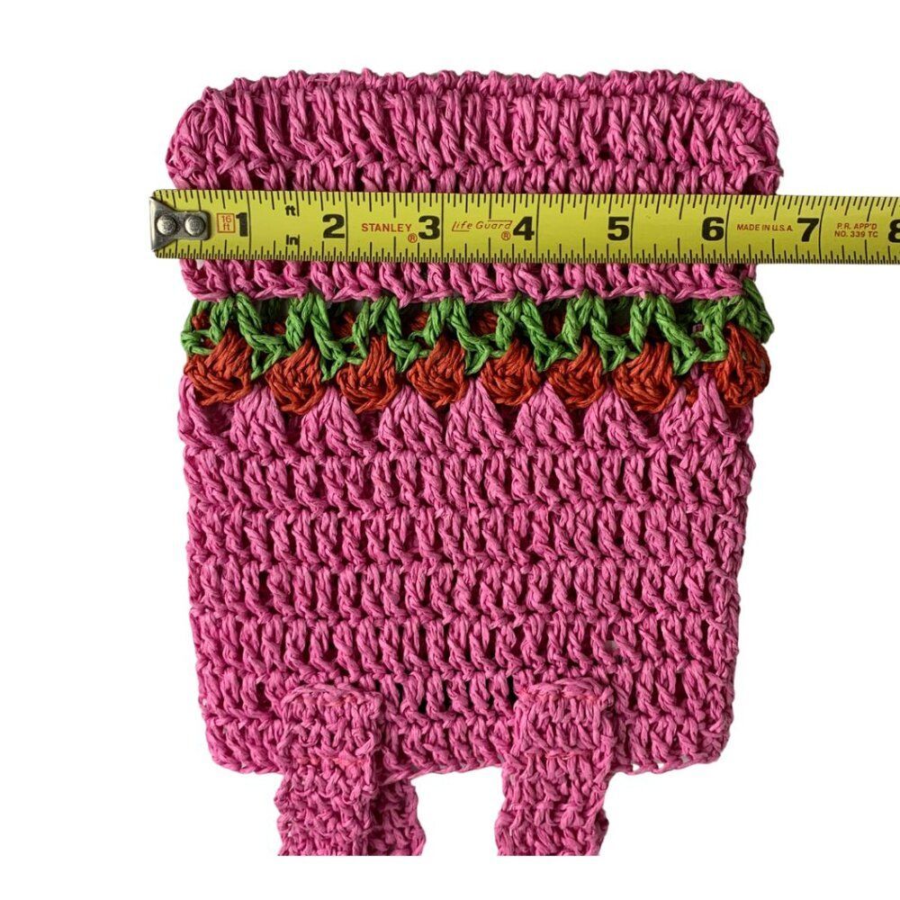 SHEIN Pink Crochet Tote Bag Handmade Look Flower Detail Knit Shopper NWT - Picture 4 of 7